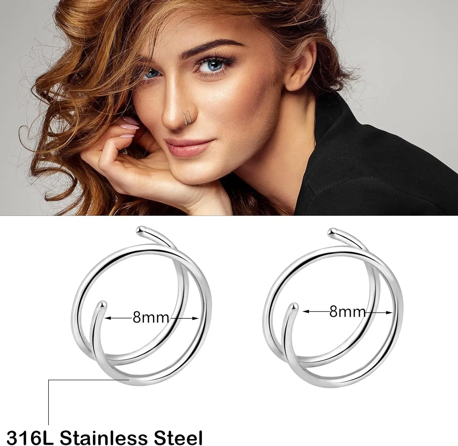 ONESING 20G Double Nose Ring Hoop for Single Piercing - 2-36 Pcs Jewelry for Women