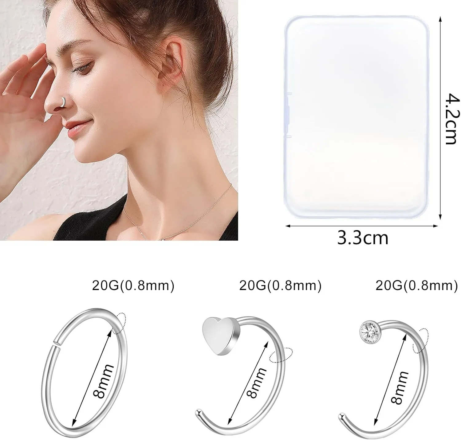 ONESING 29 Pcs Black Nose Rings for Women - L Shape, Studs, Hoop, Stainless Steel Nose Jewelry for Women & Men