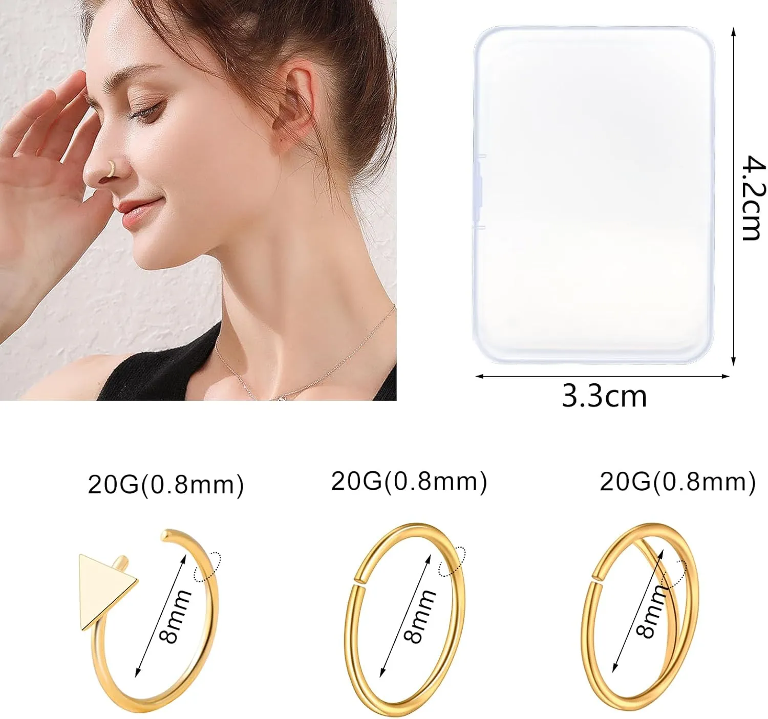 ONESING 29 Pcs Black Nose Rings for Women - L Shape, Studs, Hoop, Stainless Steel Nose Jewelry for Women & Men