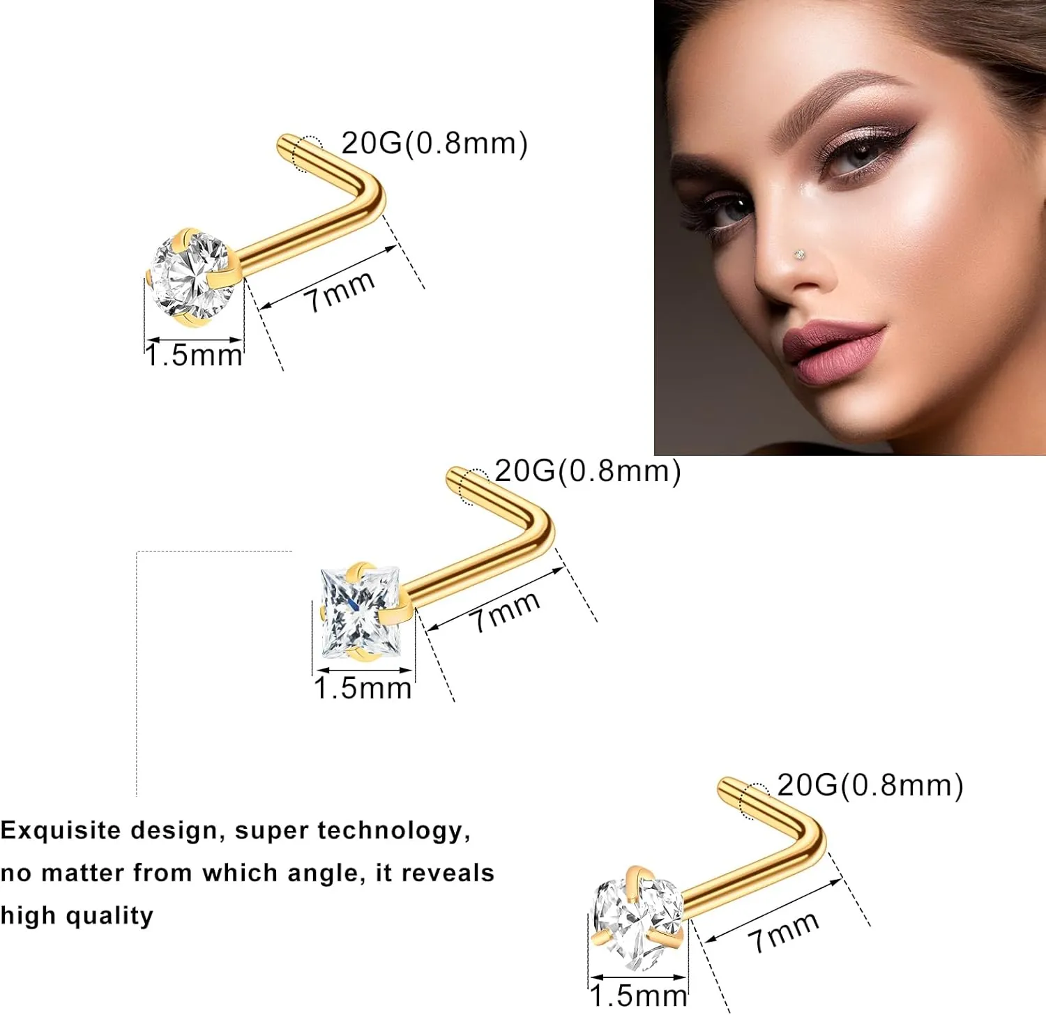 ONESING 29 Pcs Black Nose Rings for Women - L Shape, Studs, Hoop, Stainless Steel Nose Jewelry for Women & Men