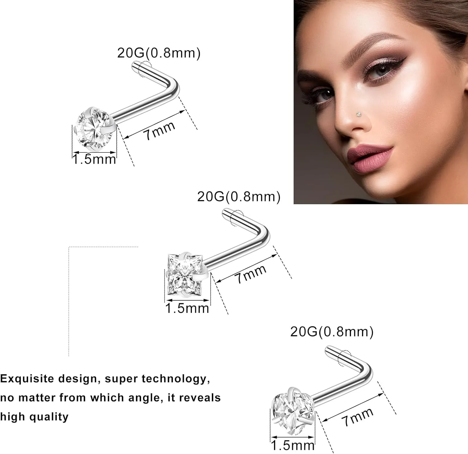 ONESING 29 Pcs Black Nose Rings for Women - L Shape, Studs, Hoop, Stainless Steel Nose Jewelry for Women & Men