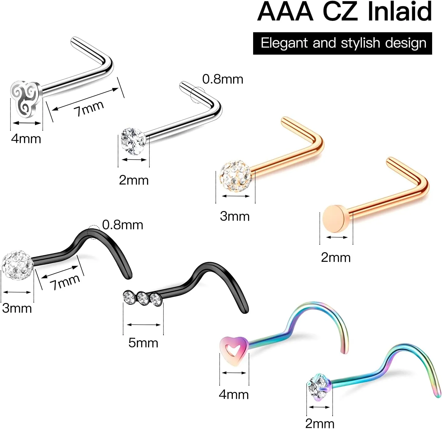 ONESING 35-70 PCS 18G 20G Nose Rings for Women & Men - Gold Hoops, L Shape, Studs & Screw - 316L Surgical Stainless Steel