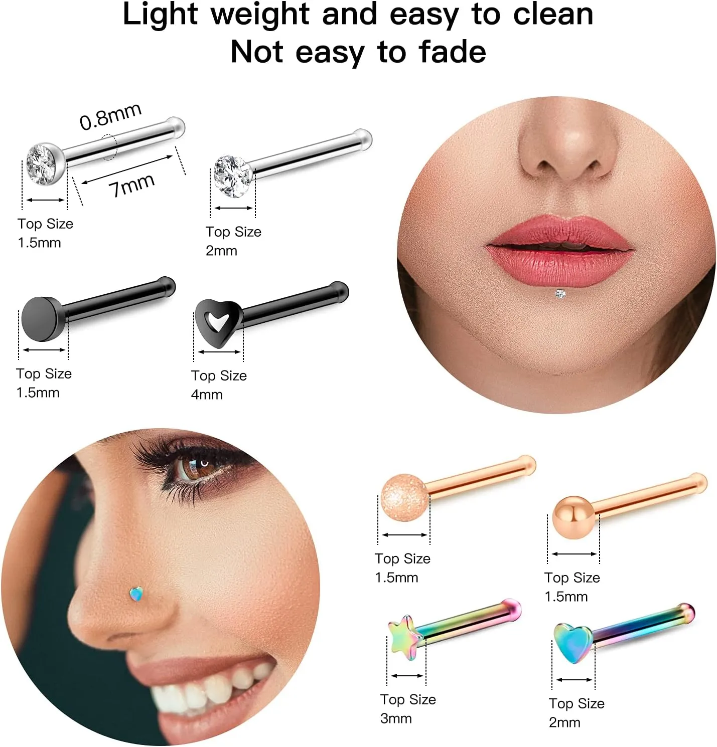 ONESING 35-70 PCS 18G 20G Nose Rings for Women & Men - Gold Hoops, L Shape, Studs & Screw - 316L Surgical Stainless Steel