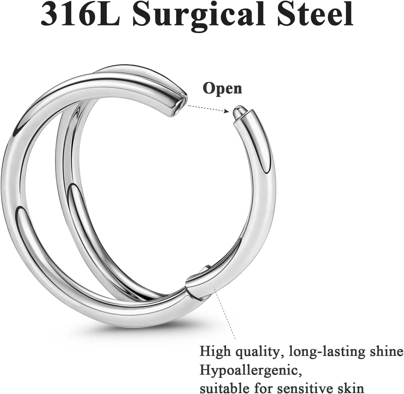 ONESING 3Pcs Nose Rings Hoops 16G 18G 20G Hoop Nose rings for Women 316L Surgical Steel Nose Hoops Hinged Cartilage Conch Septum Rings Double Hoop Nose Rings Tragus Earrings Nose Piercing Jewelry 6-12mm