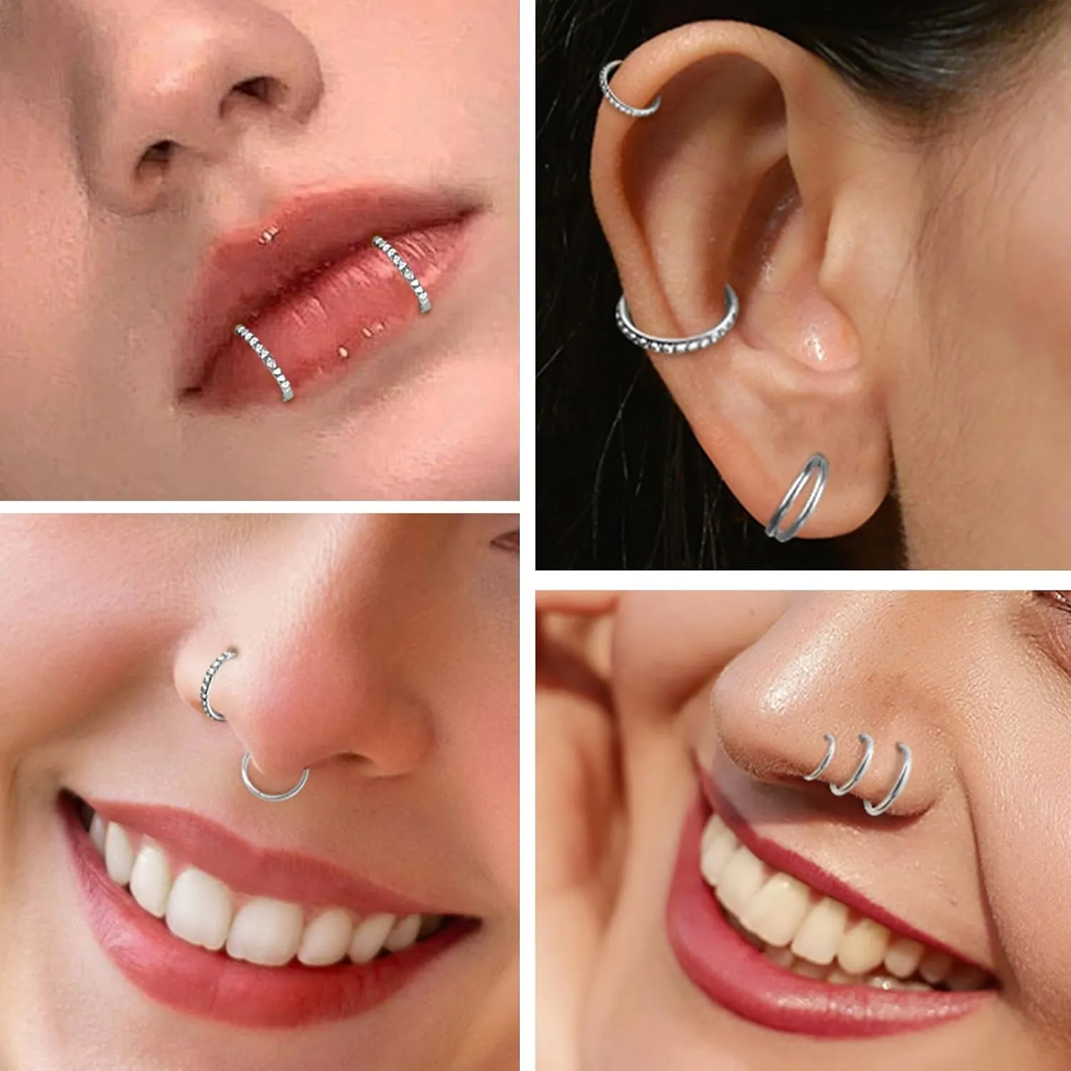 ONESING 3Pcs Nose Rings Hoops 16G 18G 20G Hoop Nose rings for Women 316L Surgical Steel Nose Hoops Hinged Cartilage Conch Septum Rings Double Hoop Nose Rings Tragus Earrings Nose Piercing Jewelry 6-12mm