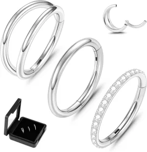 ONESING 3Pcs Nose Rings Hoops 16G 18G 20G Hoop Nose rings for Women 316L Surgical Steel Nose Hoops Hinged Cartilage Conch Septum Rings Double Hoop Nose Rings Tragus Earrings Nose Piercing Jewelry 6-12mm