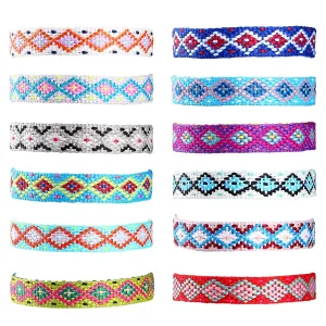 Pack of 12Pcs Colorful Braided Ankle Bracelet for Best Friend,Women,Girls,Teens Boho Surfer Beach Party Woven Friendship Bracelet Kit String - Adjustable Stretchy Wave Anklets Set (Cute Style 12pcs)
