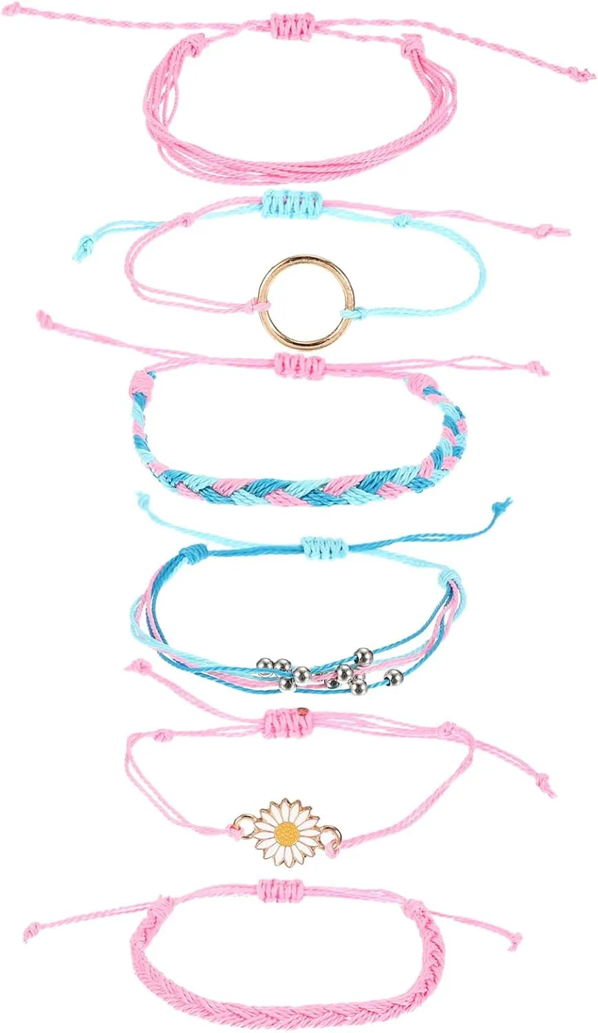 PATIKIL Sunflower String Bracelets, 6 Pack Adjustable Handmade Bracelets Waterproof Braided Rope for Decoration Friends Couples Gift, Pink