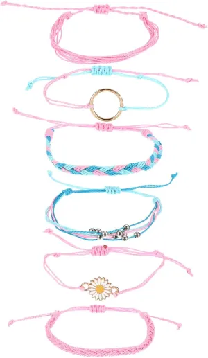 PATIKIL Sunflower String Bracelets, 6 Pack Adjustable Handmade Bracelets Waterproof Braided Rope for Decoration Friends Couples Gift, Pink
