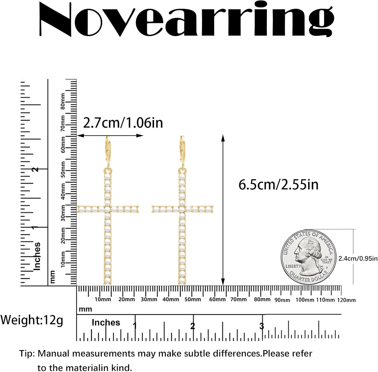 Pearl Cross Earrings for Women Cross Hoop Earrings