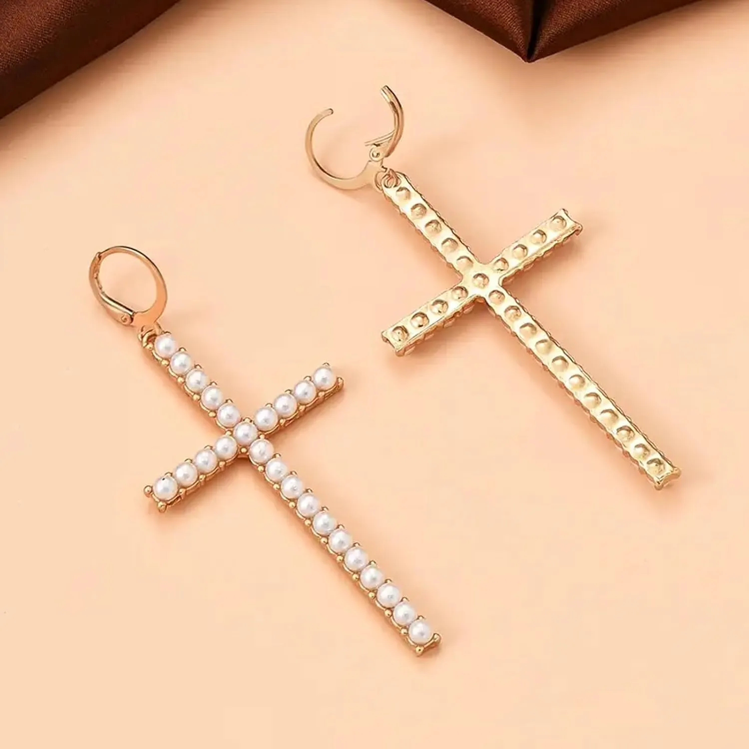 Pearl Cross Earrings for Women Cross Hoop Earrings