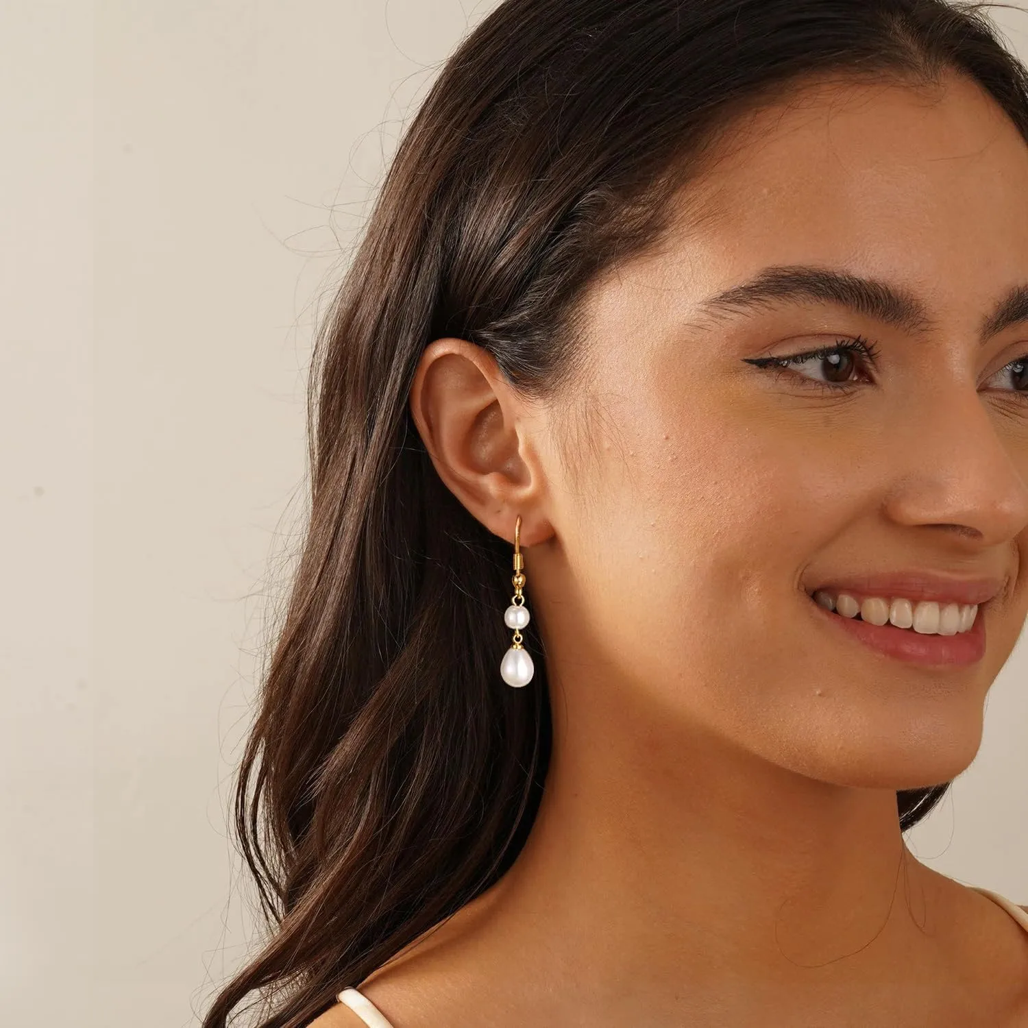 Pearl Earrings for Women, Dainty 14K Gold/Sterling Silver Plated Pearl Drop & Hoop Earrings - Wedding Bridal Jewelry Gifts