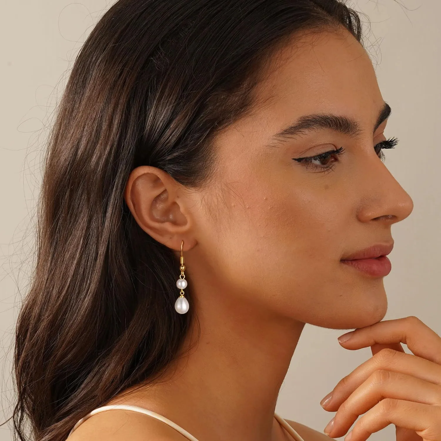 Pearl Earrings for Women, Dainty 14K Gold/Sterling Silver Plated Pearl Drop & Hoop Earrings - Wedding Bridal Jewelry Gifts