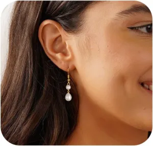 Pearl Earrings for Women, Dainty 14K Gold/Sterling Silver Plated Pearl Drop & Hoop Earrings - Wedding Bridal Jewelry Gifts