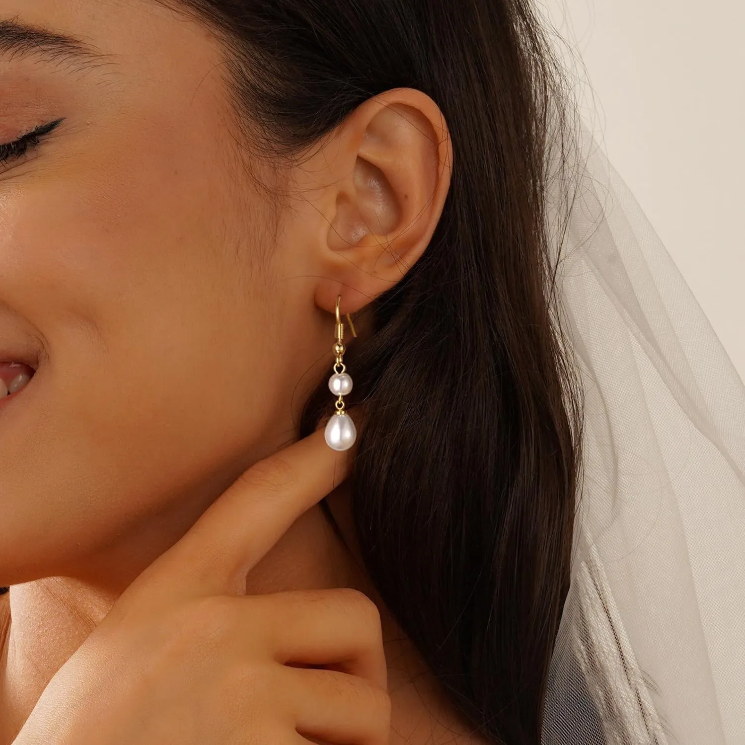 Pearl Earrings for Women, Dainty 14K Gold/Sterling Silver Plated Pearl Drop & Hoop Earrings - Wedding Bridal Jewelry Gifts