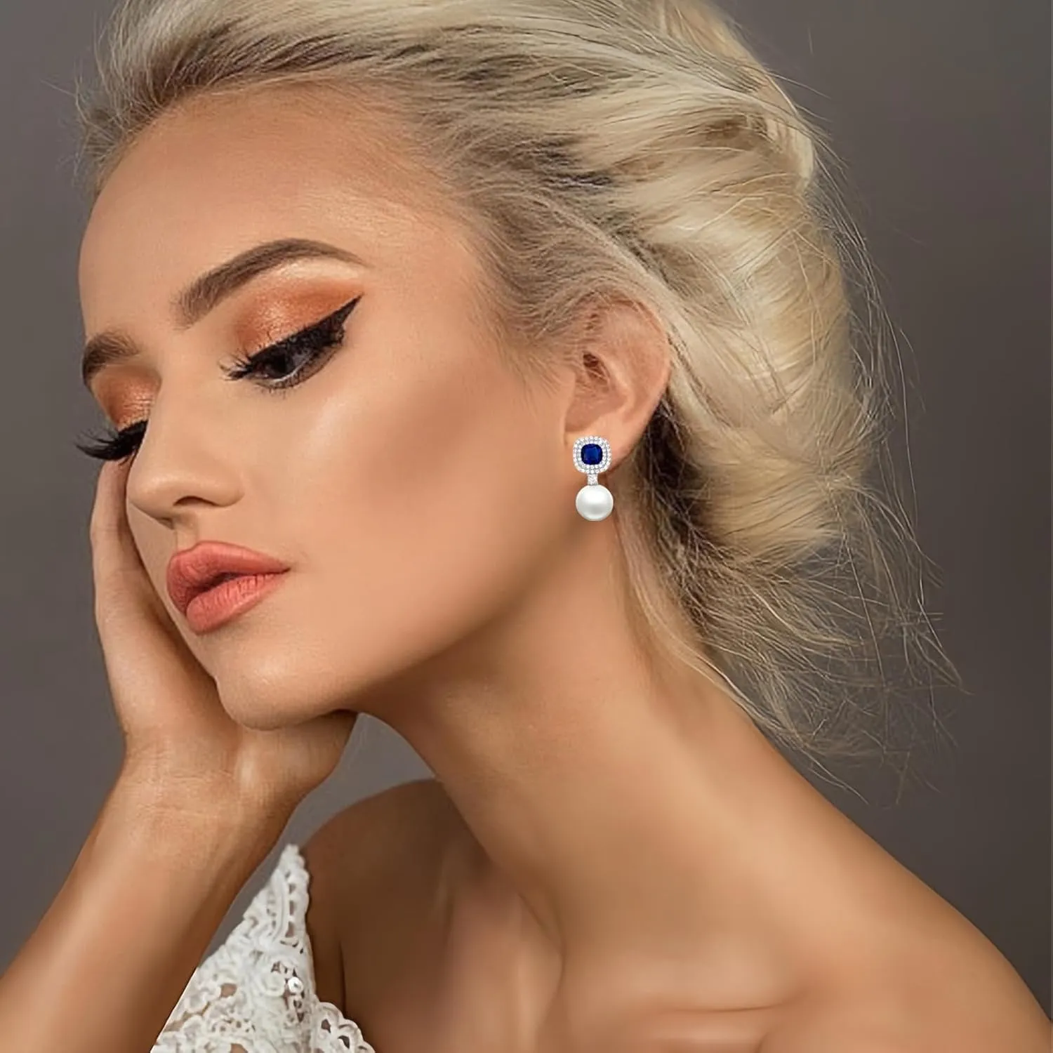 Pearl Earrings for Women, White Pearl Earrings with Cubic Zirconia Pearl Dangle Earrings for Women, Bridesmaid Jewelry Gift for Her