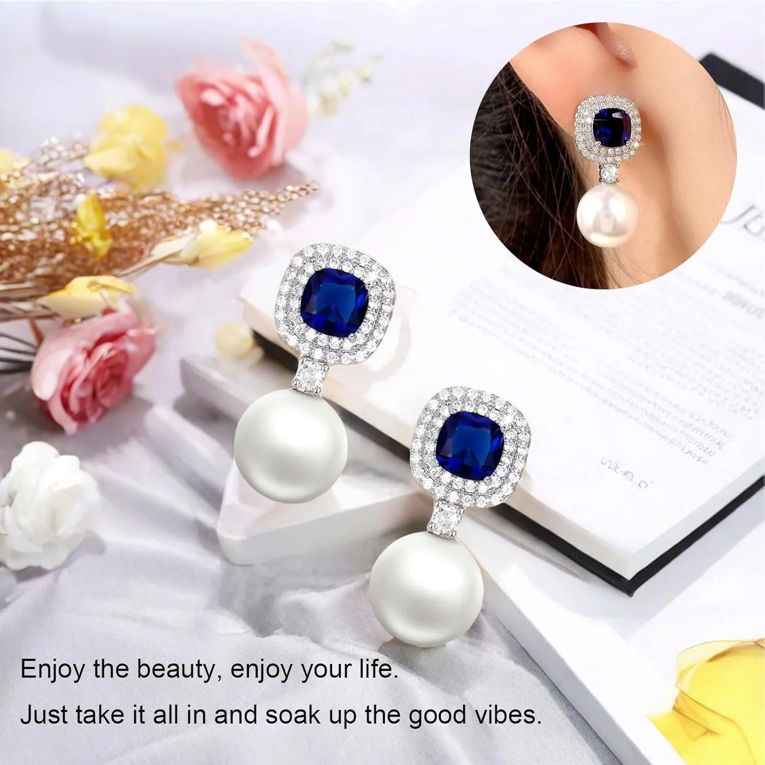 Pearl Earrings for Women, White Pearl Earrings with Cubic Zirconia Pearl Dangle Earrings for Women, Bridesmaid Jewelry Gift for Her