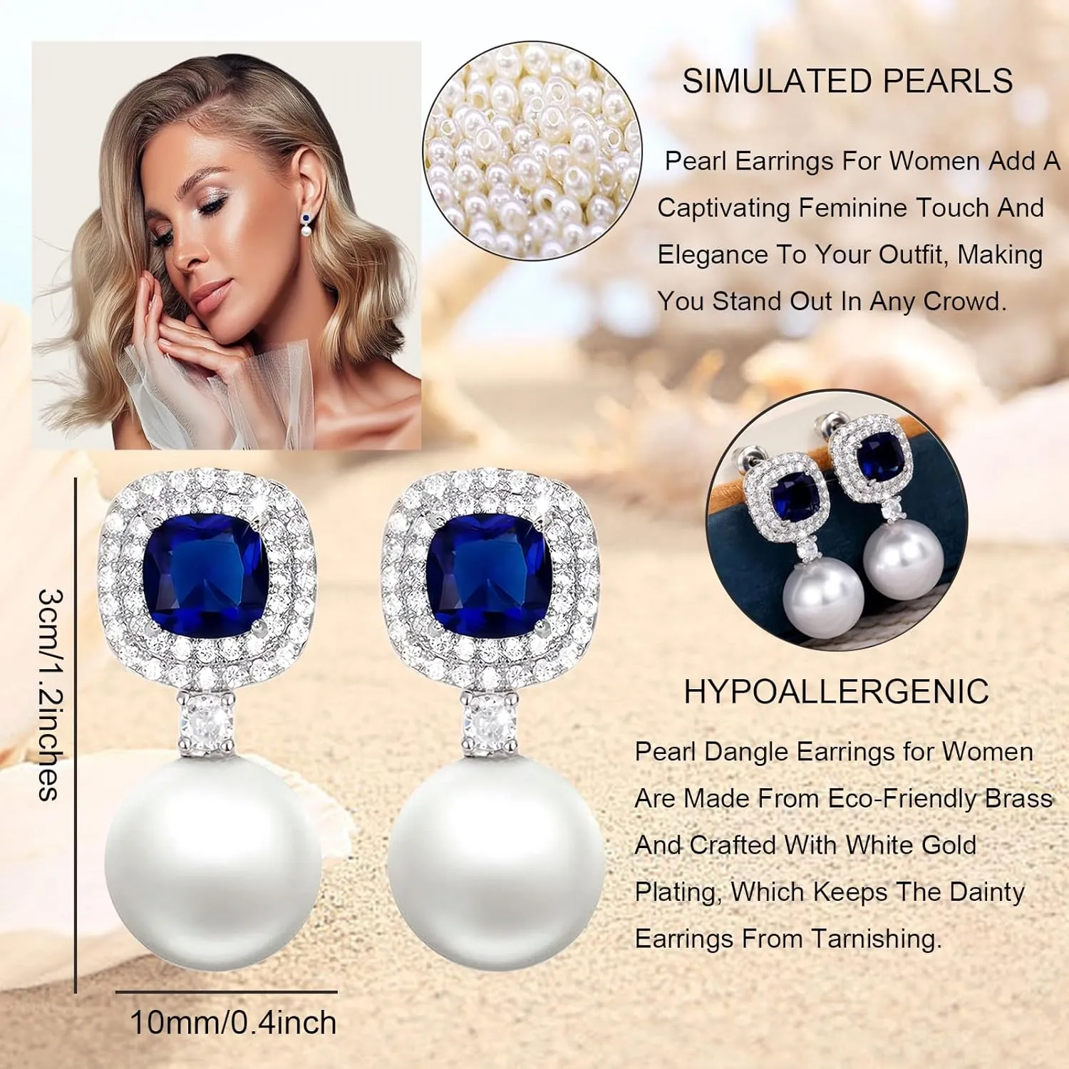 Pearl Earrings for Women, White Pearl Earrings with Cubic Zirconia Pearl Dangle Earrings for Women, Bridesmaid Jewelry Gift for Her
