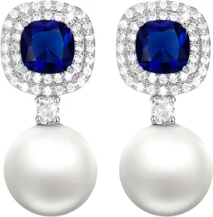 Pearl Earrings for Women, White Pearl Earrings with Cubic Zirconia Pearl Dangle Earrings for Women, Bridesmaid Jewelry Gift for Her