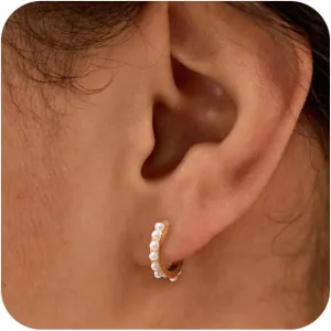 Pearl Earrings for Women,Dainty Gold Pearl Drop Earrings Freshwater Wedding Earrings for Brides Pearl Dangle Earrings Cute Small Pearl Hoop Earrings Jewelry