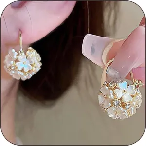 Pearl Flower Earrings for Women Wedding Earrings for Brides White Flower Dangle Earrings Bride Pearl Wedding Jewelry Gifts