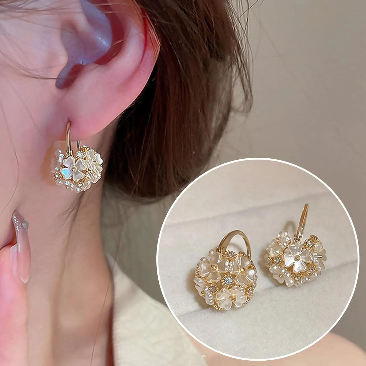 Pearl Flower Earrings for Women Wedding Earrings for Brides White Flower Dangle Earrings Bride Pearl Wedding Jewelry Gifts