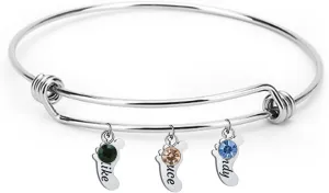 Personalized Bangle Bracelets for Women with Name Mother Child Birthstone Bracelet Grandma Bracelet with Grandkids Names,Children Footprint Jewelry