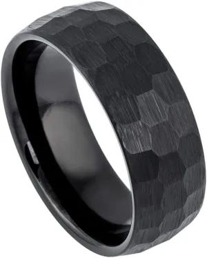 Personalized engraving Ring for Men and Ring for Women tungsten Band Rings 8mm Black IP Plated Brushed Hammered Center Wedding Band Ring Ideal Rings for couples
