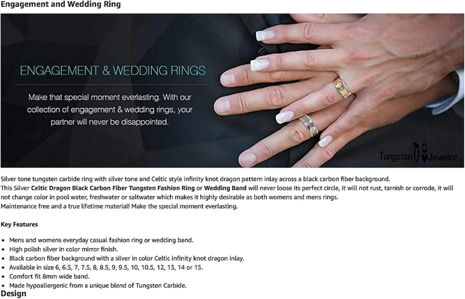 Personalized engraving Ring for Men and Ring for Women tungsten Band Rings 8mm Black IP Plated Brushed Hammered Center Wedding Band Ring Ideal Rings for couples