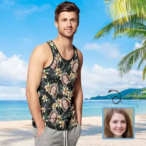 Personalized Men's All Over Print Tank Top Custom Face Tropical Plants Hawaiian Sleeveless Shirt