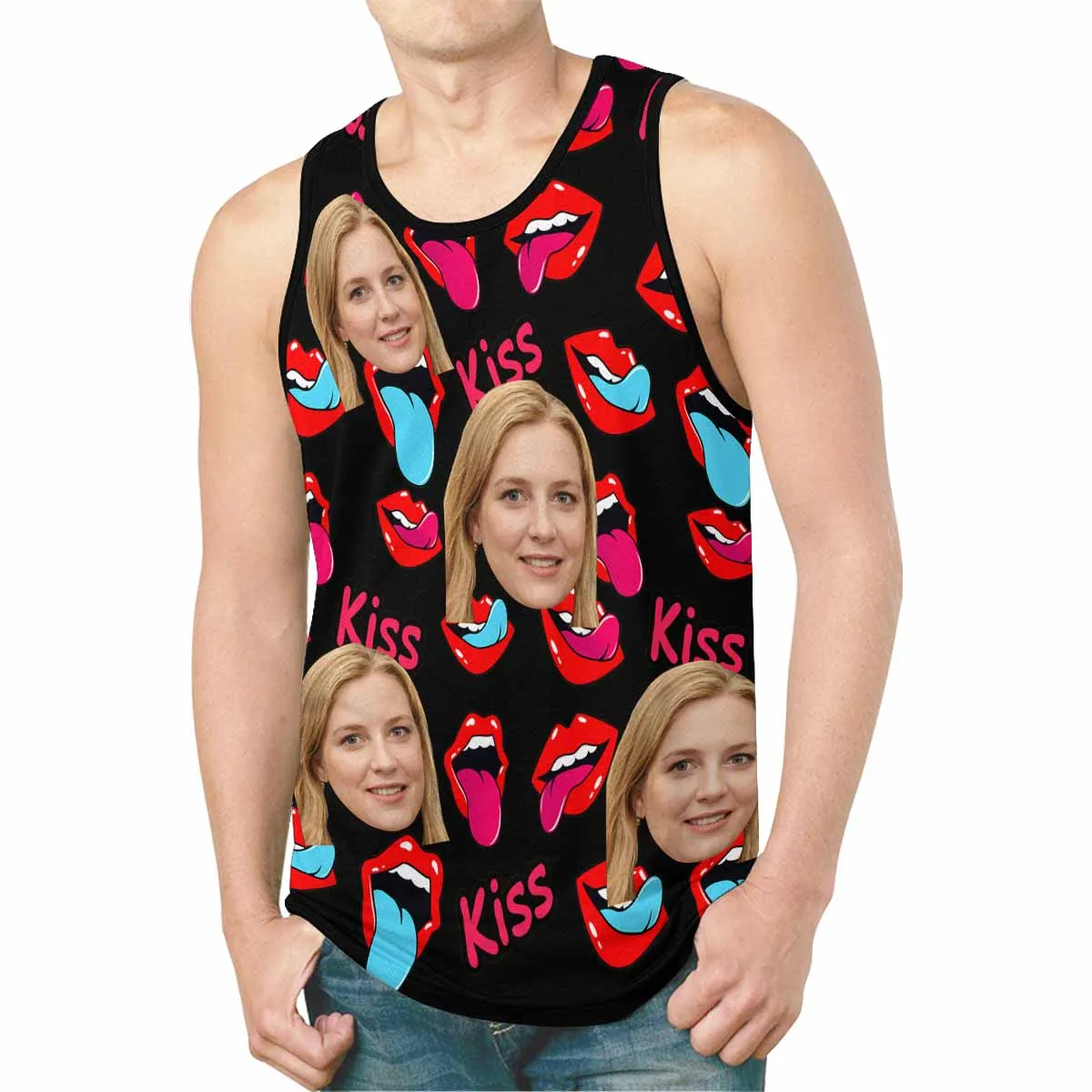 Personalized Mens Tank Tops Custom Girlfriend Face Kiss Tank Tee Men's All Over Print Tank Top