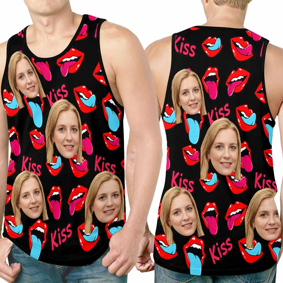 Personalized Mens Tank Tops Custom Girlfriend Face Kiss Tank Tee Men's All Over Print Tank Top