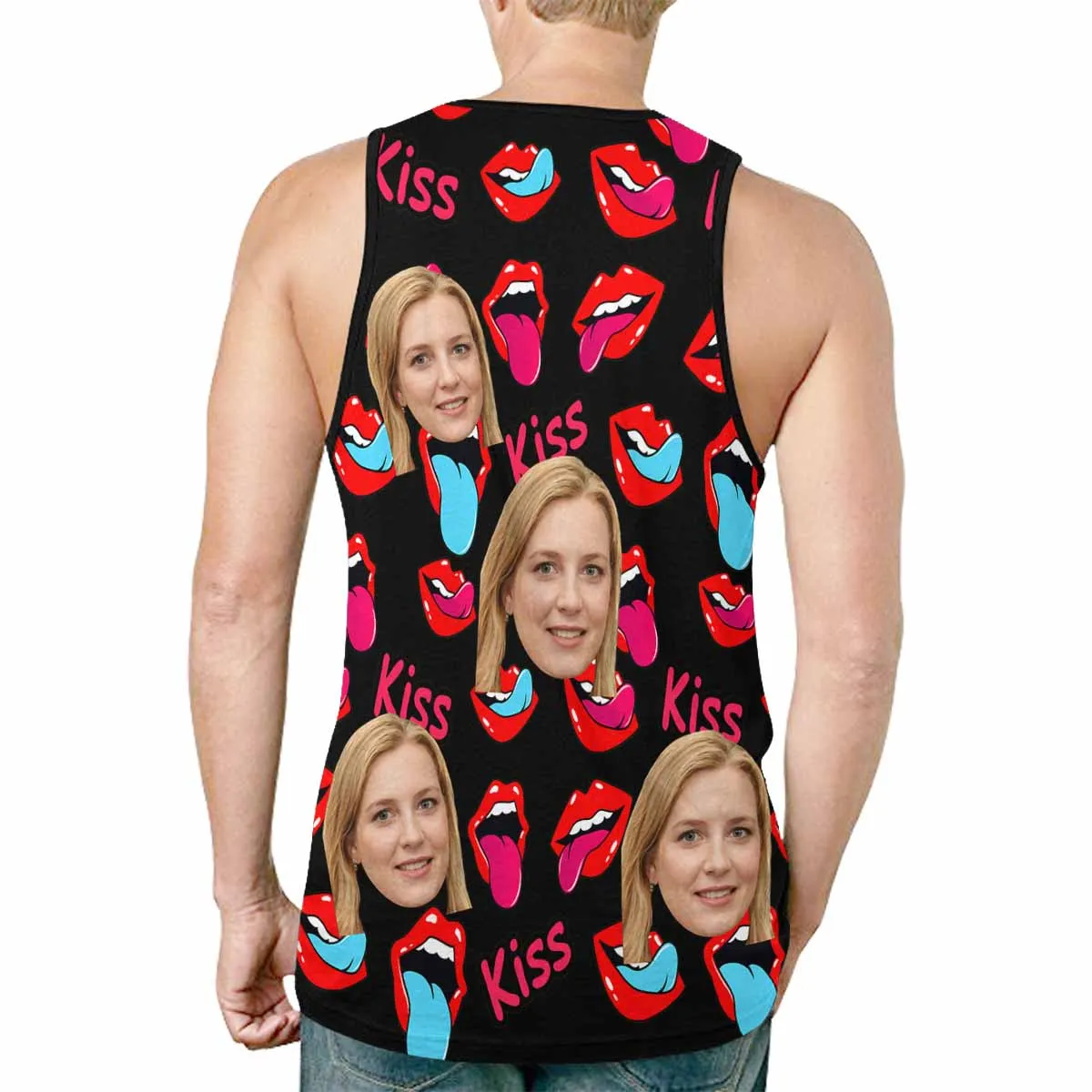 Personalized Mens Tank Tops Custom Girlfriend Face Kiss Tank Tee Men's All Over Print Tank Top
