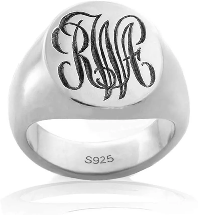 Personalized Monogram Letter Signet Ring 925 Sterling Silver Custom Large Solid Rings for Women Men