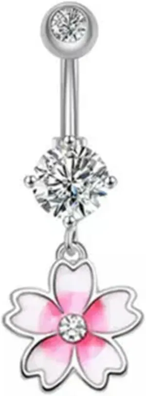 Pink Belly Button Navel Ring Stud Stainles Steel Piercing Lip Ring Body Jewelry-Zircon Navel Ring