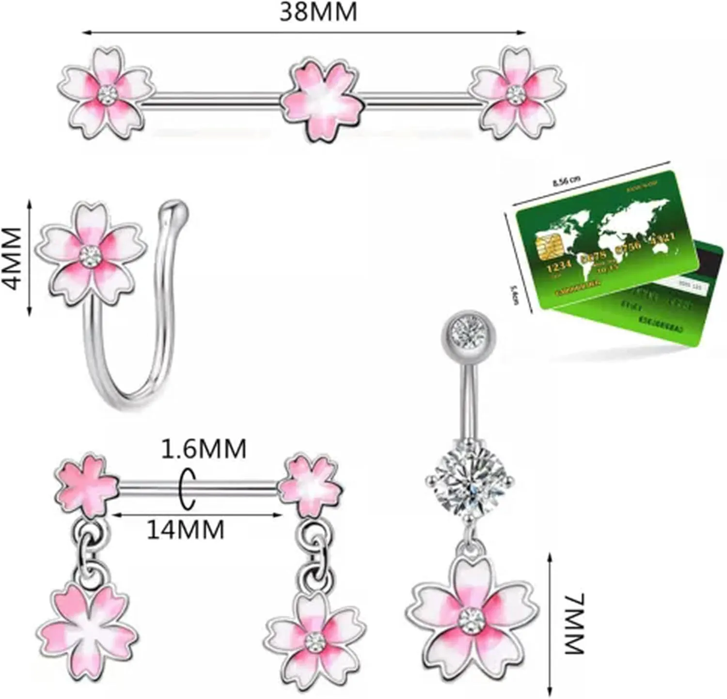 Pink Belly Button Navel Ring Stud Stainles Steel Piercing Lip Ring Body Jewelry-Zircon Navel Ring