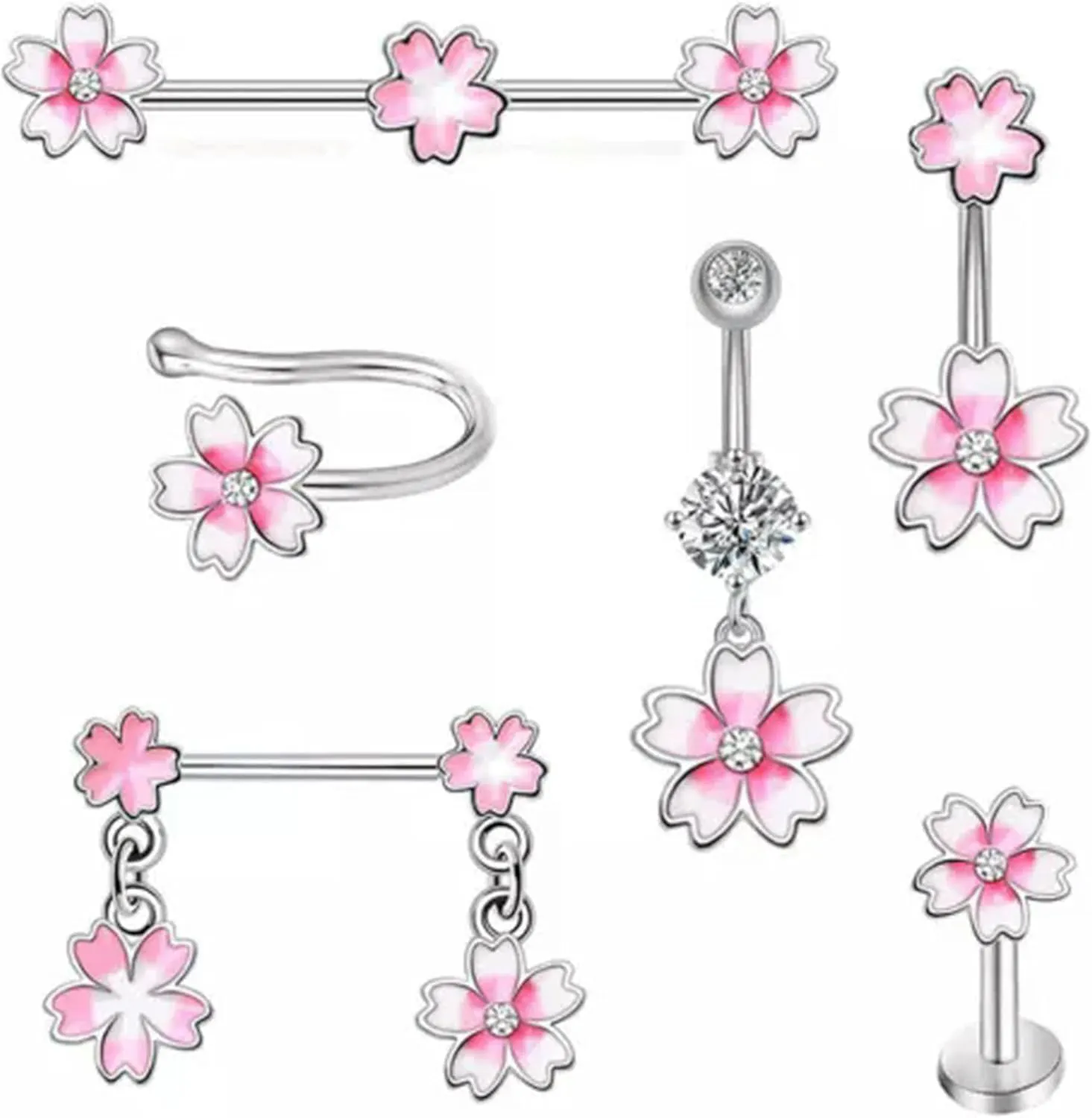 Pink Belly Button Navel Ring Stud Stainles Steel Piercing Lip Ring Body Jewelry-Zircon Navel Ring