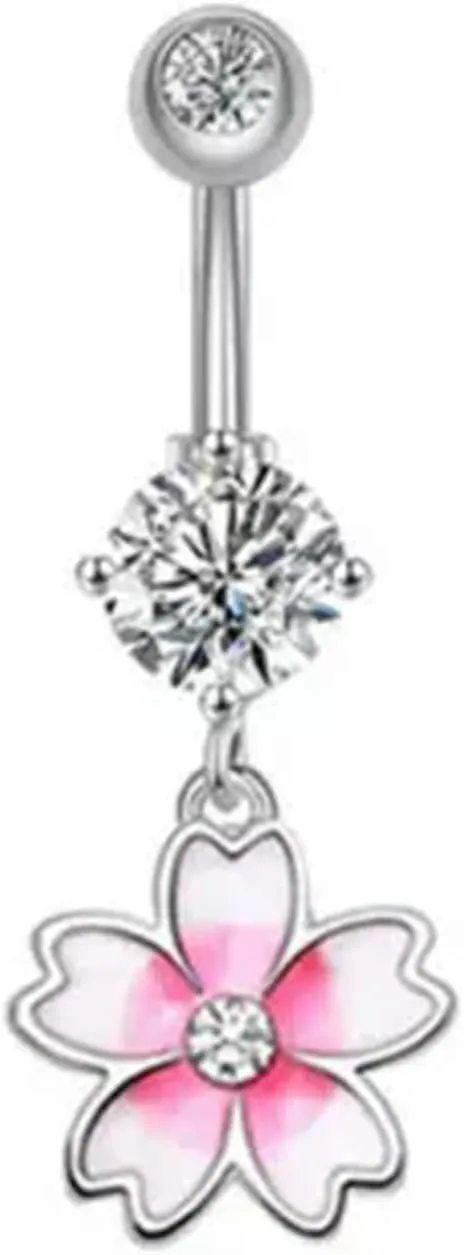 Pink Belly Button Navel Ring Stud Stainles Steel Piercing Lip Ring Body Jewelry-Zircon Navel Ring