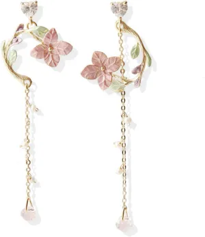 Pink Flower Earrings for Women Flower Statement Earrings Fairy Summer Refreshing Seaside Idyllic Holiday Earrings Cute Leaf Sakura Leaf Earrings