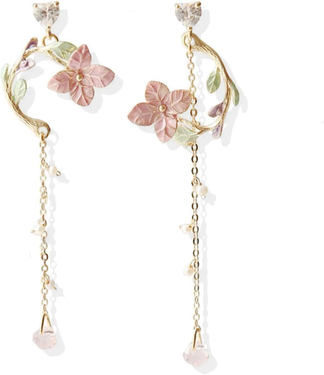 Pink Flower Earrings for Women Flower Statement Earrings Fairy Summer Refreshing Seaside Idyllic Holiday Earrings Cute Leaf Sakura Leaf Earrings