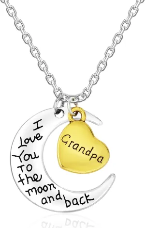 PLwelth Moon Necklace for Grandma Grandpa I Love You to Moon and Back Necklace Gifts for Her Birthday Mothers Fathers Day