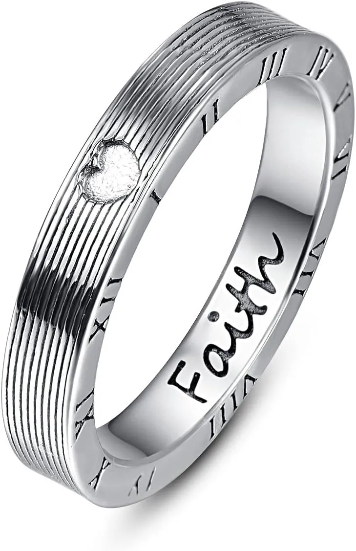 PRAYMOS 925 Sterling Silver Roman Numeral Rings, Thumb Rings for Women Faith Rings Wedding Band Size 7