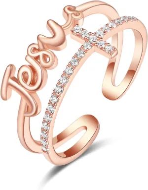 PRAYMOS Sterling Silver Adjustable Rings Fearless/Faith/Jesus Ring Christian Religious Rings Confirmation Jewelry Gifts