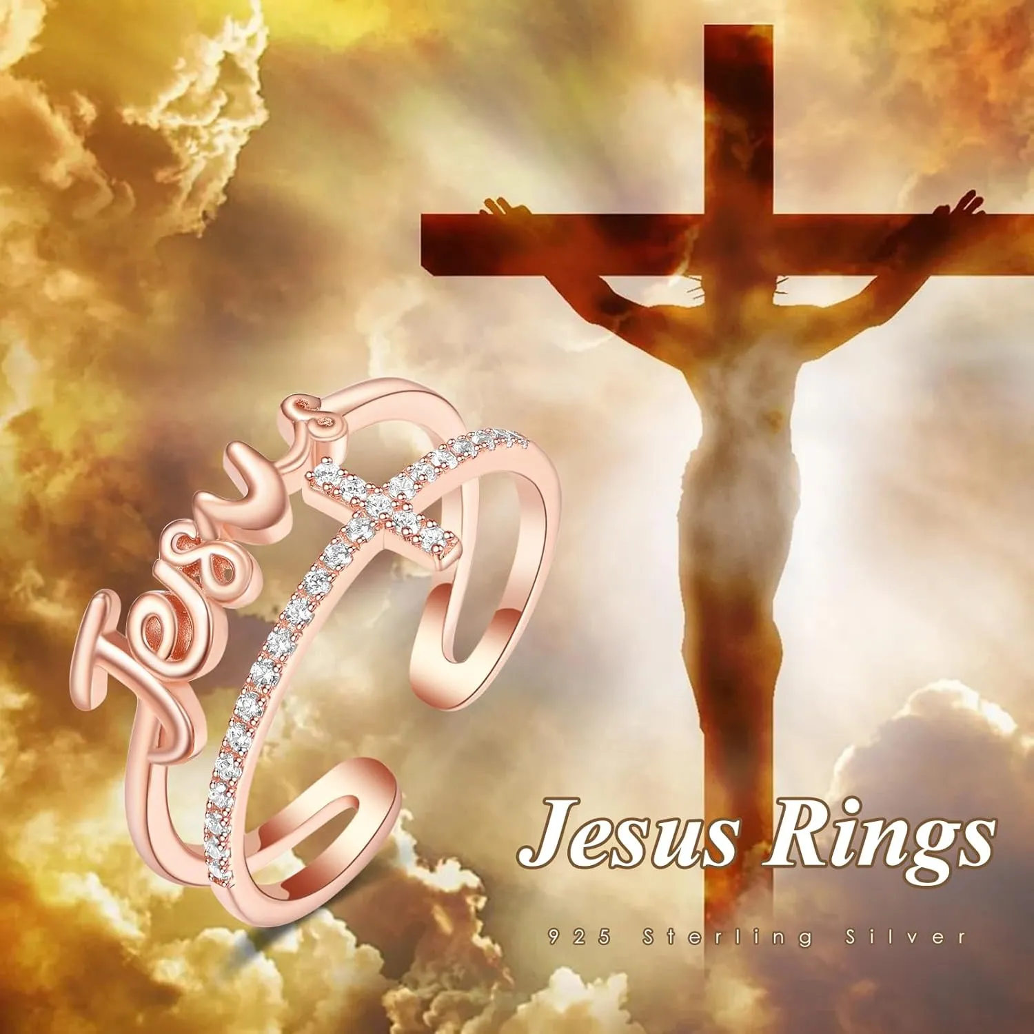 PRAYMOS Sterling Silver Adjustable Rings Fearless/Faith/Jesus Ring Christian Religious Rings Confirmation Jewelry Gifts