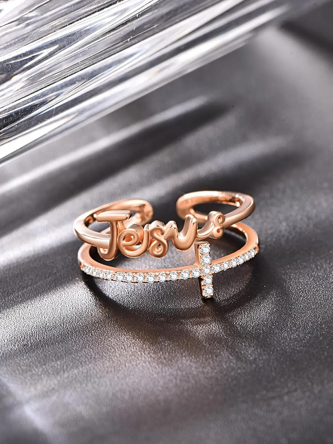 PRAYMOS Sterling Silver Adjustable Rings Fearless/Faith/Jesus Ring Christian Religious Rings Confirmation Jewelry Gifts