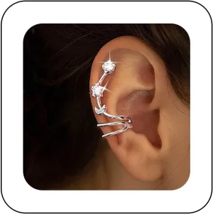 Punk Crystal Ear Cuff Earrings Rhinestone Cartilage Cuff Earrings Silver Cz Cuff Wrap Earrings No Piercing Earrings Hoop Crawler Cuff Earrings Jewelry for Women
