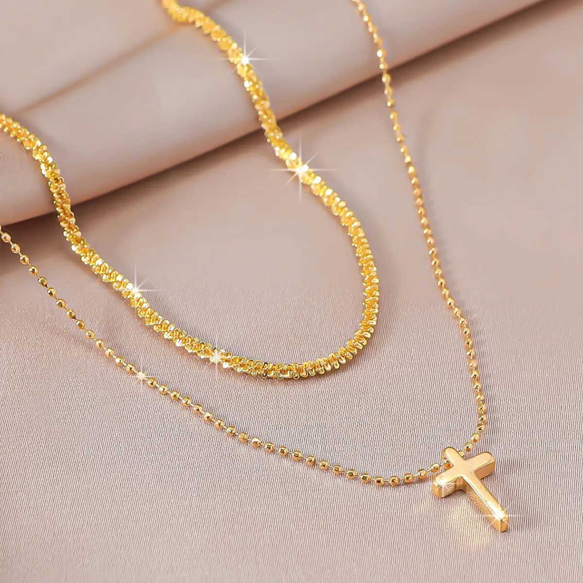 Punk Layered Cross Pendant Necklaces for Women Stackable Cross Chain Statement Clavicle Necklace Set Sparkly Zircon Cross Necklace Jewelry Gifts