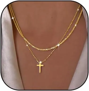 Punk Layered Cross Pendant Necklaces for Women Stackable Cross Chain Statement Clavicle Necklace Set Sparkly Zircon Cross Necklace Jewelry Gifts