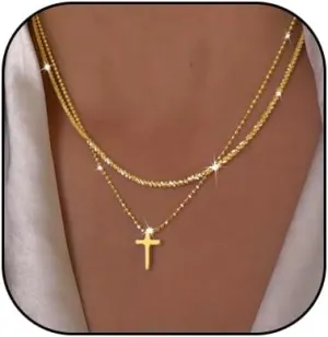 Punk Layered Cross Pendant Necklaces for Women Stackable Cross Chain Statement Clavicle Necklace Set Sparkly Zircon Cross Necklace Jewelry Gifts