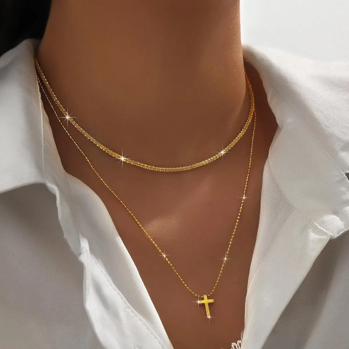 Punk Layered Cross Pendant Necklaces for Women Stackable Cross Chain Statement Clavicle Necklace Set Sparkly Zircon Cross Necklace Jewelry Gifts